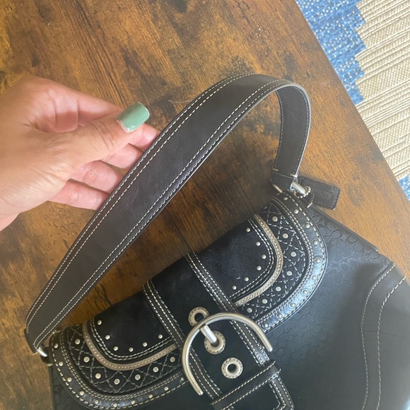 Coach Soho Black Leather Studded Jacquard Hobo Bag G0769-F11517 - Picture 3 of 6